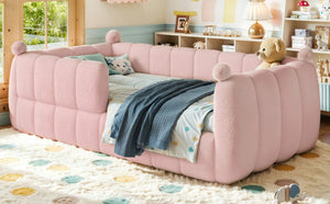 English Elm Twin Montessori Floor Bed Padded Surround Rails Low Profile Kids Upholstered Frame Pink W5305P535542
