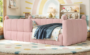 English Elm Twin Montessori Floor Bed Padded Surround Rails Low Profile Kids Upholstered Frame Pink W5305P535542