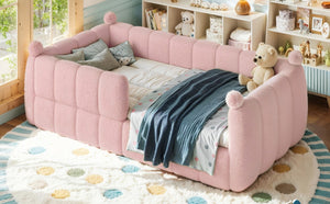 English Elm Twin Montessori Floor Bed Padded Surround Rails Low Profile Kids Upholstered Frame Pink W5305P535542
