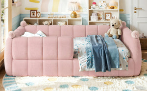 English Elm Twin Montessori Floor Bed Padded Surround Rails Low Profile Kids Upholstered Frame Pink W5305P535542