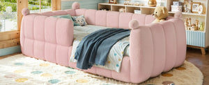English Elm Twin Montessori Floor Bed Padded Surround Rails Low Profile Kids Upholstered Frame Pink W5305P535542
