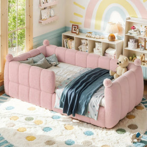 English Elm Twin Montessori Floor Bed Padded Surround Rails Low Profile Kids Upholstered Frame Pink W5305P535542