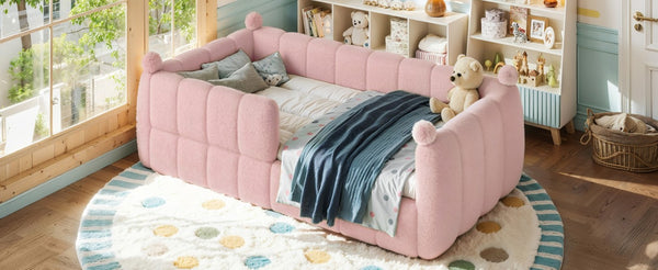 English Elm Twin Montessori Floor Bed Padded Surround Rails Low Profile Kids Upholstered Frame Pink W5305P535542