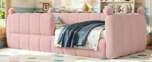 English Elm Twin Montessori Floor Bed Padded Surround Rails Low Profile Kids Upholstered Frame Pink W5305P535542