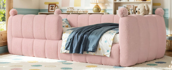 English Elm Twin Montessori Floor Bed Padded Surround Rails Low Profile Kids Upholstered Frame Pink W5305P535542