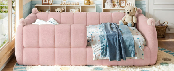 English Elm Twin Montessori Floor Bed Padded Surround Rails Low Profile Kids Upholstered Frame Pink W5305P535542