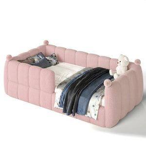 English Elm Twin Montessori Floor Bed Padded Surround Rails Low Profile Kids Upholstered Frame Pink W5305P535542