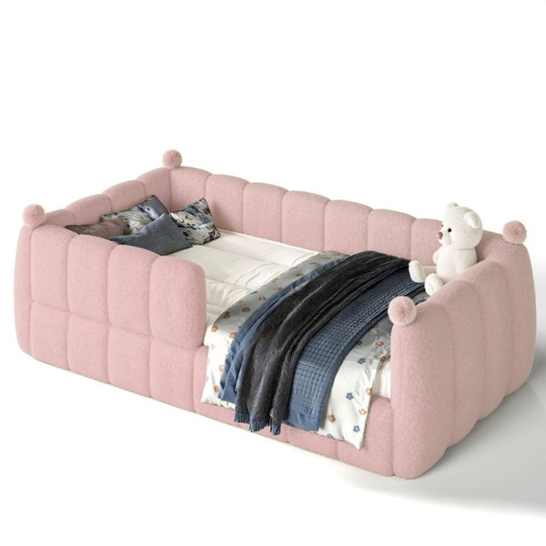 English Elm Twin Montessori Floor Bed Padded Surround Rails Low Profile Kids Upholstered Frame Pink W5305P535542