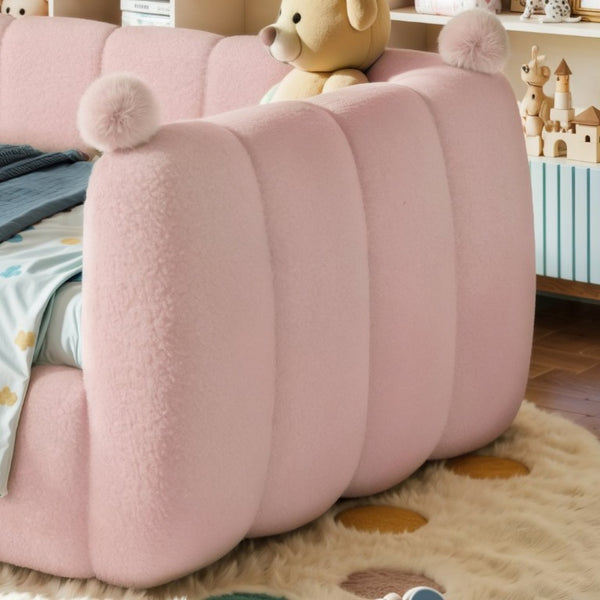 English Elm Twin Montessori Floor Bed Padded Surround Rails Low Profile Kids Upholstered Frame Pink W5305P535542