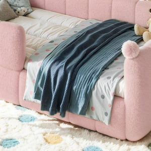 English Elm Twin Montessori Floor Bed Padded Surround Rails Low Profile Kids Upholstered Frame Pink W5305P535542