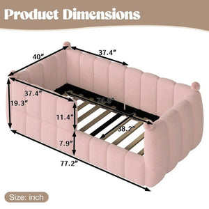 English Elm Twin Montessori Floor Bed Padded Surround Rails Low Profile Kids Upholstered Frame Pink W5305P535542