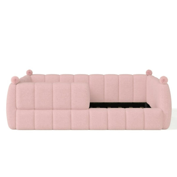 English Elm Twin Montessori Floor Bed Padded Surround Rails Low Profile Kids Upholstered Frame Pink W5305P535542