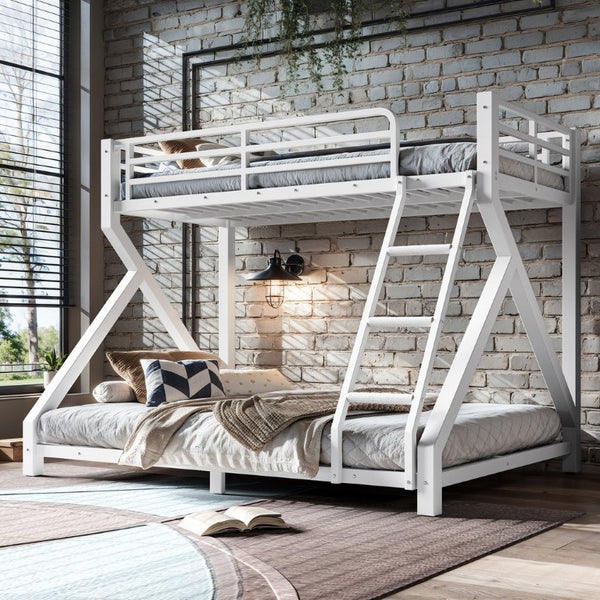 English Elm Full Over Bunk Bed Solid Round Tube Frame Arched Rails Vintage Kids Room Antique White 77.56 L x 56.69 W x 59.45 H Metal W5305P553320