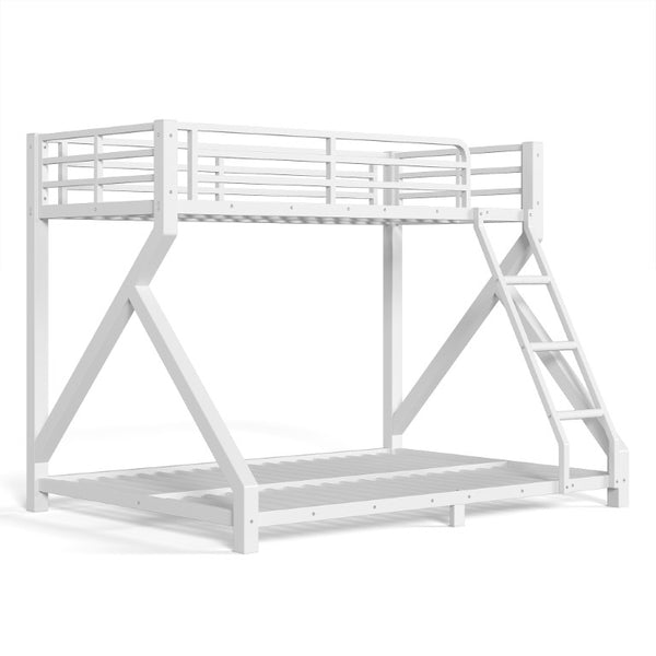 English Elm Full Over Bunk Bed Solid Round Tube Frame Arched Rails Vintage Kids Room Antique White 77.56 L x 56.69 W x 59.45 H Metal W5305P553320