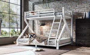 English Elm Full Over Bunk Bed Solid Round Tube Frame Arched Rails Vintage Kids Room Antique White 77.56 L x 56.69 W x 59.45 H Metal W5305P553320