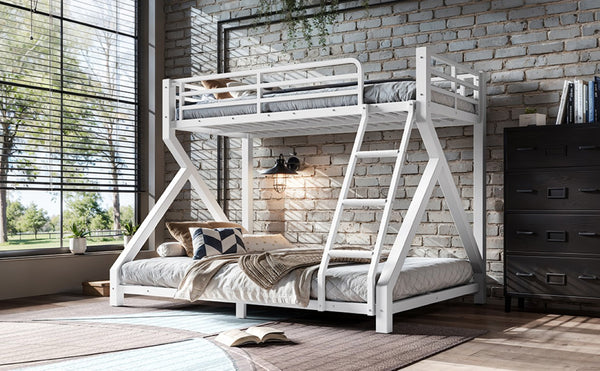 English Elm Full Over Bunk Bed Solid Round Tube Frame Arched Rails Vintage Kids Room Antique White 77.56 L x 56.69 W x 59.45 H Metal W5305P553320