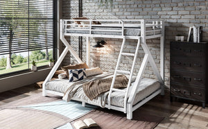 English Elm Full Over Bunk Bed Solid Round Tube Frame Arched Rails Vintage Kids Room Antique White 77.56 L x 56.69 W x 59.45 H Metal W5305P553320