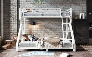 English Elm Full Over Bunk Bed Solid Round Tube Frame Arched Rails Vintage Kids Room Antique White 77.56 L x 56.69 W x 59.45 H Metal W5305P553320