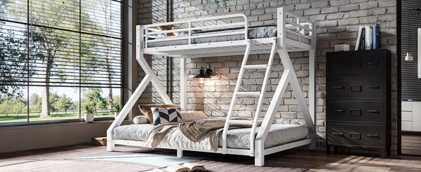 English Elm Full Over Bunk Bed Solid Round Tube Frame Arched Rails Vintage Kids Room Antique White 77.56 L x 56.69 W x 59.45 H Metal W5305P553320