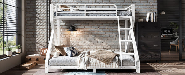 English Elm Full Over Bunk Bed Solid Round Tube Frame Arched Rails Vintage Kids Room Antique White 77.56 L x 56.69 W x 59.45 H Metal W5305P553320