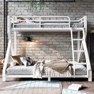 English Elm Full Over Bunk Bed Solid Round Tube Frame Arched Rails Vintage Kids Room Antique White 77.56 L x 56.69 W x 59.45 H Metal W5305P553320