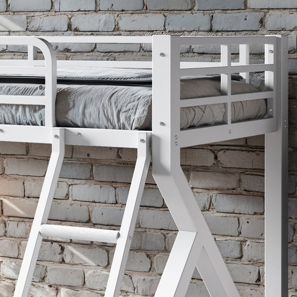 English Elm Full Over Bunk Bed Solid Round Tube Frame Arched Rails Vintage Kids Room Antique White 77.56 L x 56.69 W x 59.45 H Metal W5305P553320