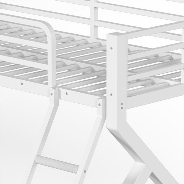 English Elm Full Over Bunk Bed Solid Round Tube Frame Arched Rails Vintage Kids Room Antique White 77.56 L x 56.69 W x 59.45 H Metal W5305P553320