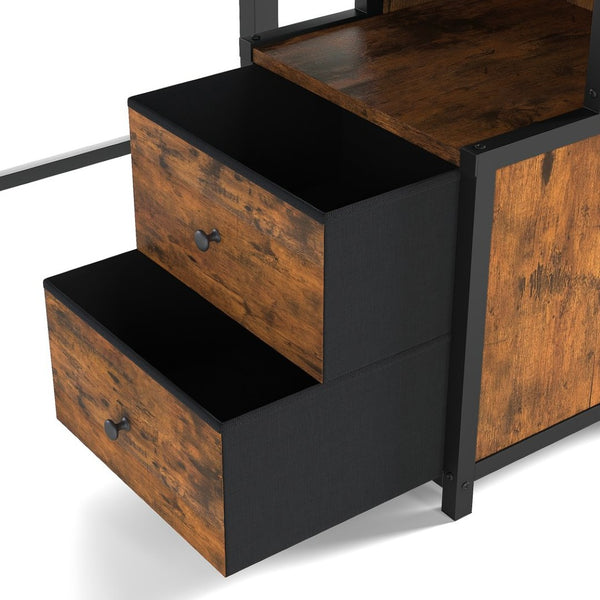 English Elm Twin Xl Metal Loft Bed with Built-in Desk Fabric Drawers and Noise-free Steel Frame W5305S00004