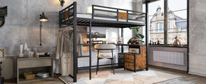 English Elm Twin Xl Metal Loft Bed with Built-in Desk Fabric Drawers and Noise-free Steel Frame W5305S00004