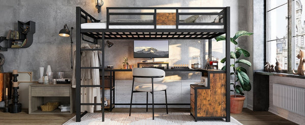 English Elm Twin Xl Metal Loft Bed with Built-in Desk Fabric Drawers and Noise-free Steel Frame W5305S00004