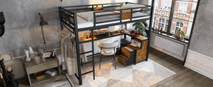 English Elm Twin Xl Metal Loft Bed with Built-in Desk Fabric Drawers and Noise-free Steel Frame W5305S00004