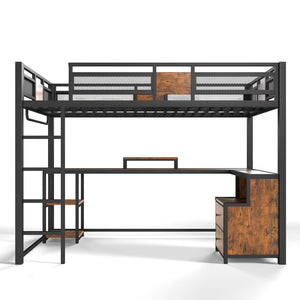 English Elm Twin Xl Metal Loft Bed with Built-in Desk Fabric Drawers and Noise-free Steel Frame W5305S00004