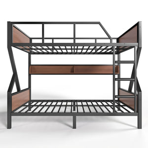 English Elm Full Over Bunk Bed Heavy Duty Metal Frame with Built-in Shelving and Led Lighting W5305S00012
