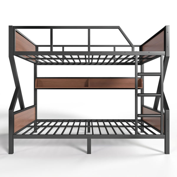 English Elm Full Over Bunk Bed Heavy Duty Metal Frame with Built-in Shelving and Led Lighting W5305S00012
