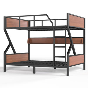 English Elm Full Over Bunk Bed Heavy Duty Metal Frame with Built-in Shelving and Led Lighting W5305S00012