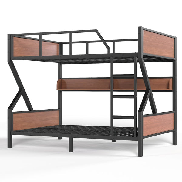 English Elm Full Over Bunk Bed Heavy Duty Metal Frame with Built-in Shelving and Led Lighting W5305S00012
