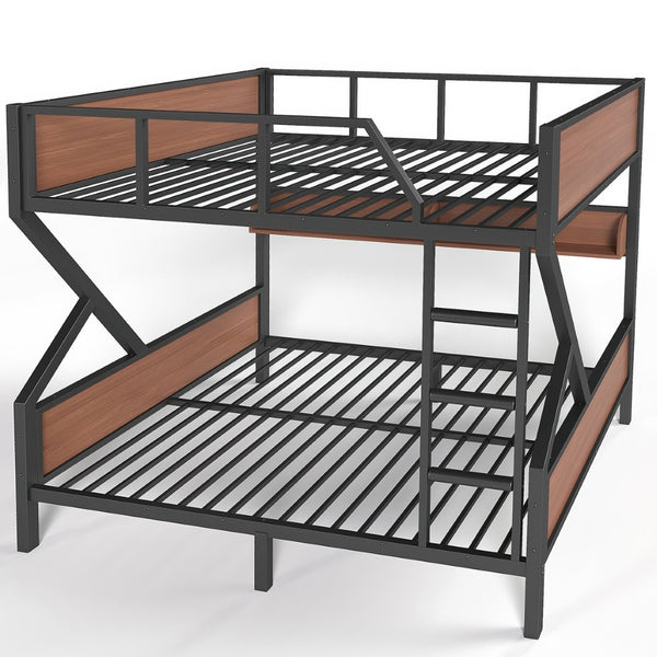 English Elm Full Over Bunk Bed Heavy Duty Metal Frame with Built-in Shelving and Led Lighting W5305S00012