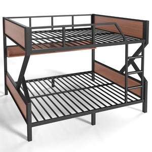 English Elm Full Over Bunk Bed Heavy Duty Metal Frame with Built-in Shelving and Led Lighting W5305S00012