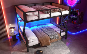 English Elm Full Over Bunk Bed Heavy Duty Metal Frame with Built-in Shelving and Led Lighting W5305S00012