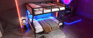English Elm Full Over Bunk Bed Heavy Duty Metal Frame with Built-in Shelving and Led Lighting W5305S00012