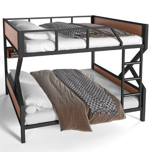 English Elm Full Over Bunk Bed Heavy Duty Metal Frame with Built-in Shelving and Led Lighting W5305S00012