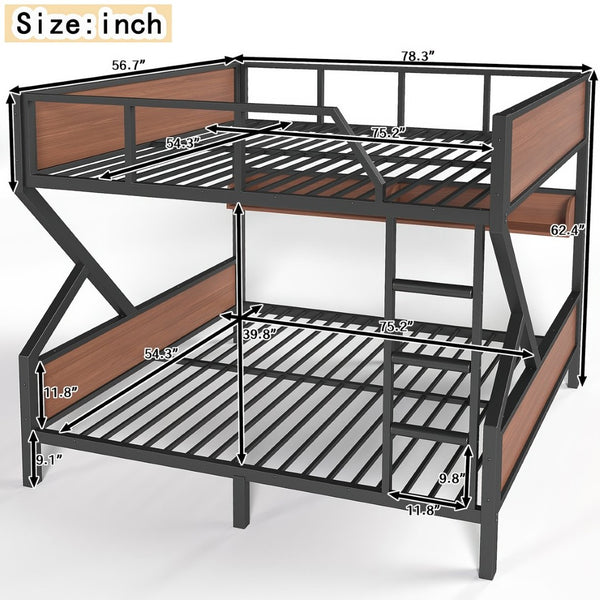 English Elm Full Over Bunk Bed Heavy Duty Metal Frame with Built-in Shelving and Led Lighting W5305S00012