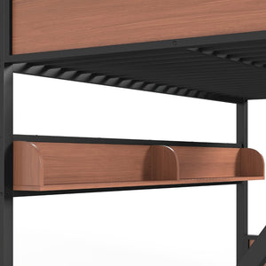 English Elm Full Over Bunk Bed Heavy Duty Metal Frame with Built-in Shelving and Led Lighting W5305S00012