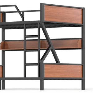 English Elm Full Over Bunk Bed Heavy Duty Metal Frame with Built-in Shelving and Led Lighting W5305S00012