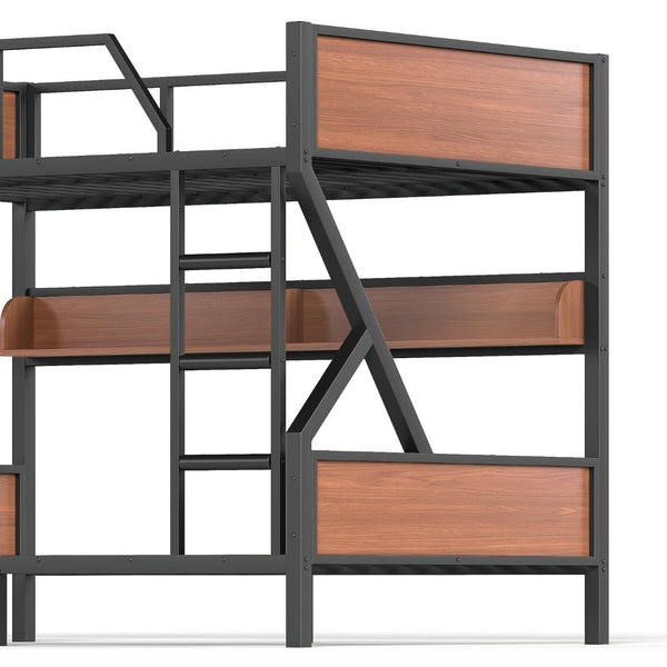 English Elm Full Over Bunk Bed Heavy Duty Metal Frame with Built-in Shelving and Led Lighting W5305S00012