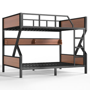 English Elm Full Over Bunk Bed Heavy Duty Metal Frame with Built-in Shelving and Led Lighting W5305S00012