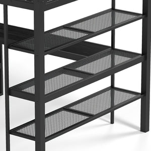 English Elm Queen Metal Loft Bed with Built-in Desk Shelves and Hanging Rod for Small Spaces W5305S00031