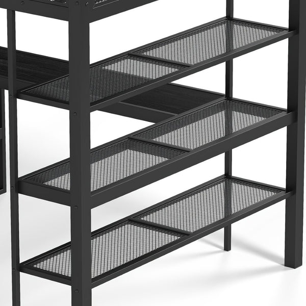 English Elm Queen Metal Loft Bed with Built-in Desk Shelves and Hanging Rod for Small Spaces W5305S00031