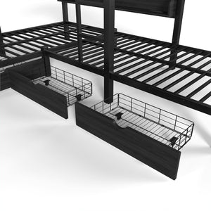 English Elm Triple Loft Bunk Bed L-shaped Metal Frame with Led Lights Usb Ports Storage Shelves W5305S00037