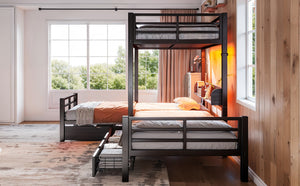English Elm Triple Loft Bunk Bed L-shaped Metal Frame with Led Lights Usb Ports Storage Shelves W5305S00037
